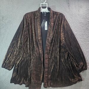 $99 NEW Investments Open Front Cardigan Women‎ 3X Glitter Gold Back Stretch Luxe